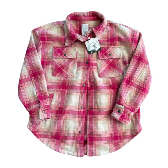 Fornia Los Angeles Jackets & Blazers - NWT Fornia Los Angeles Pink Tartan Plaid Shacket Shirt Jacket Women's Medium‎